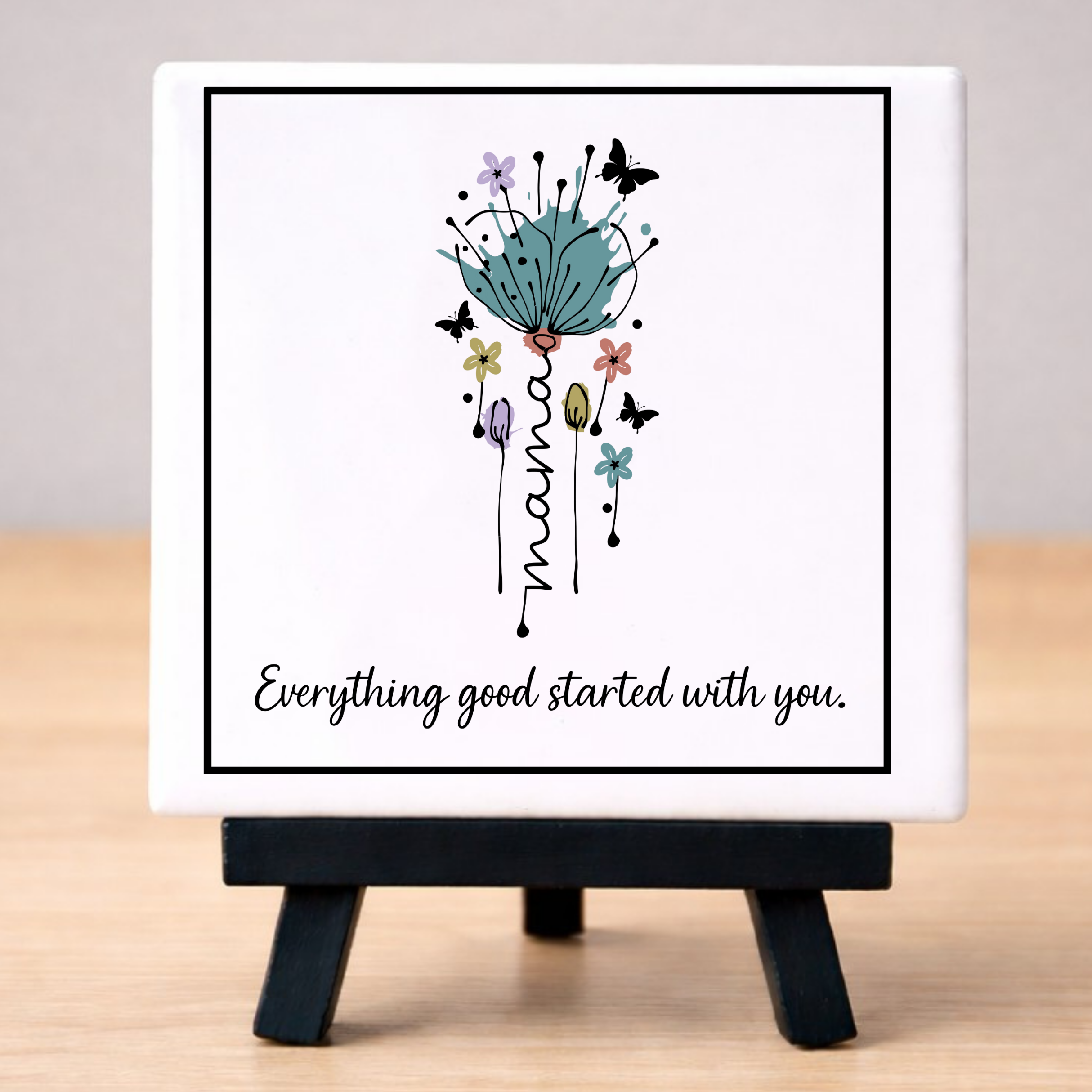 Mama Ceramic Tile Coaster with Easel