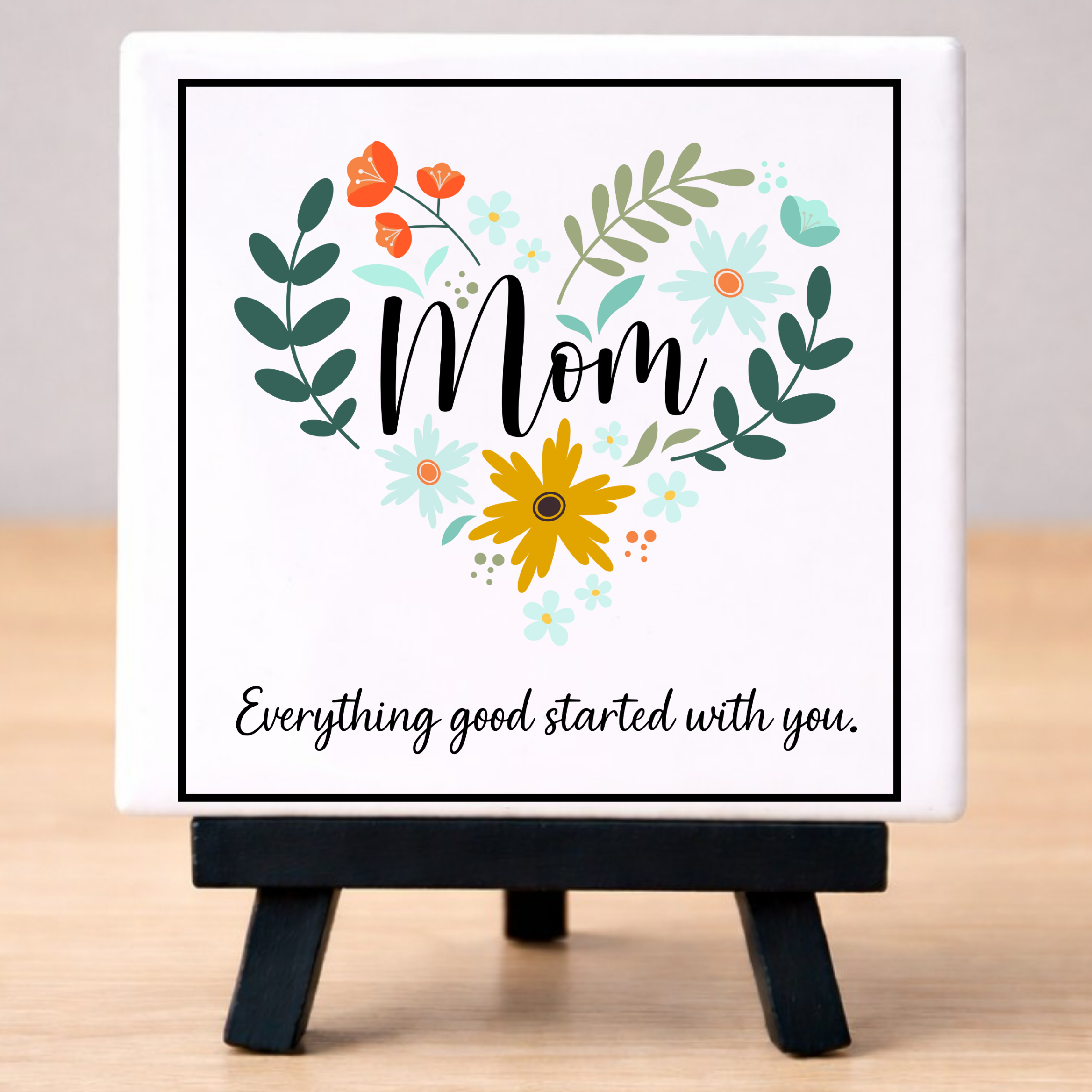 Mom Ceramic Tile Coaster with Easel