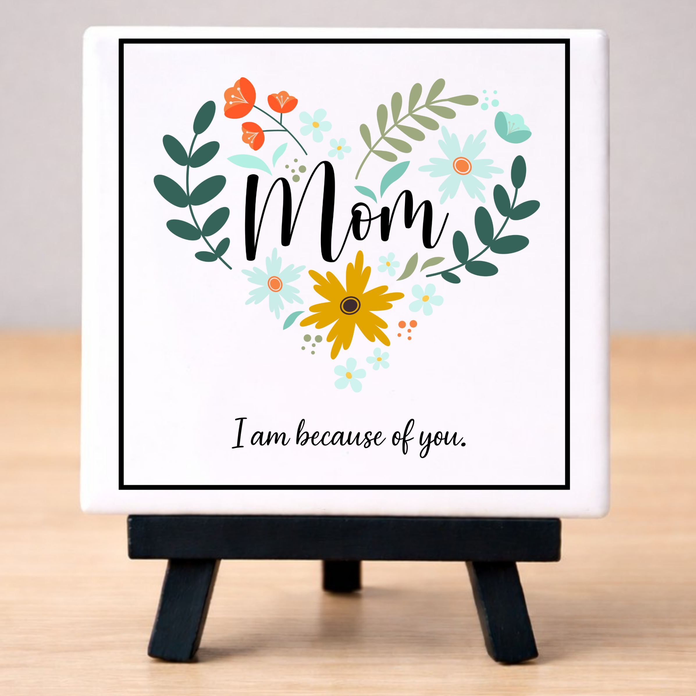 Mom Ceramic Tile Coaster with Easel